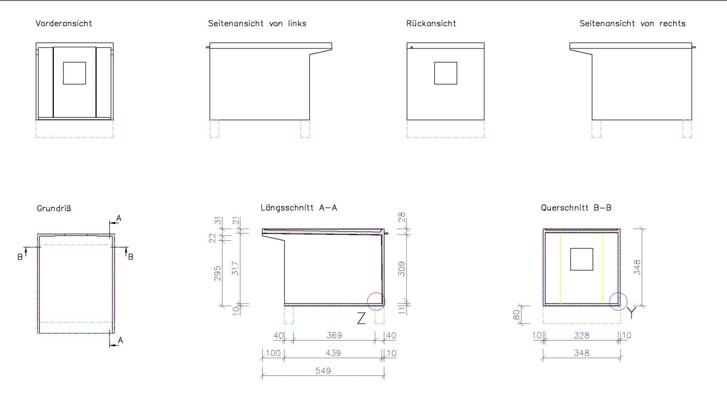 Technische Zeichnungen und Abmessungen verschiedener Pferdeboxen, zeigt detaillierte Konstruktionspläne für individuelle Stalllösungen.